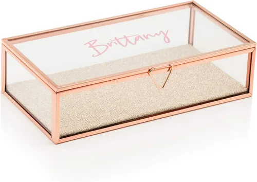 Vista 5 de WEDDINGSTAR Organizador de joyero de cristal rectangular grande personalizado Bordes de oro rosa - Fuente de guión