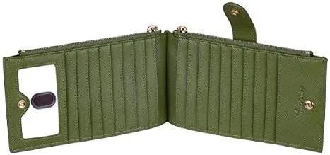 Vista 3 de Travelambo Billetera para mujer con bloqueo RFID plegable para múltiples tarjetas con bolsillo con cremallera, Ejército Verde 7224, Minimalista