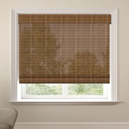 Vista 13 de Persianas romanas de madera personalizadas, persianas opacas con forro de bambú, color marrón Forro marrón-beige - Blackout