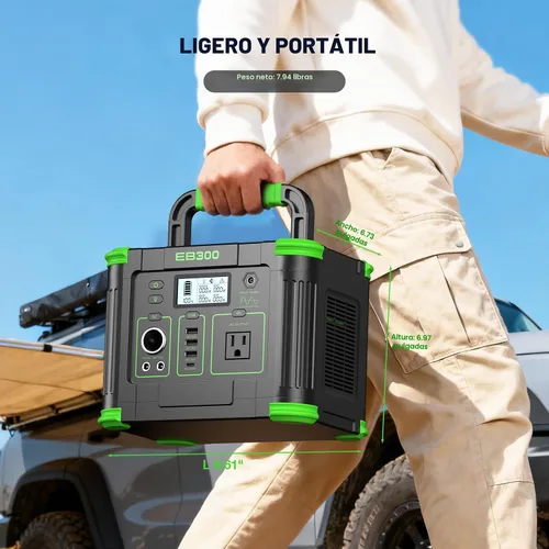 Vista 5 de GRECELL- Central eléctrica portátil 300 W, generador solar 288 Wh c/salida USB-C PD 60 W, salida CA de onda sinusoidal pura 110 V, batería de litio