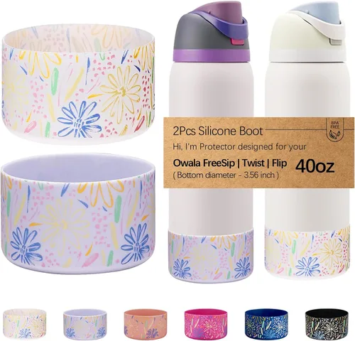 Vista 83 de WK IEASON 2 fundas de silicona para botella de agua Owala, base protectora para botella de agua Owala FreeSip Twist y Flip Flask accesorios para 3D