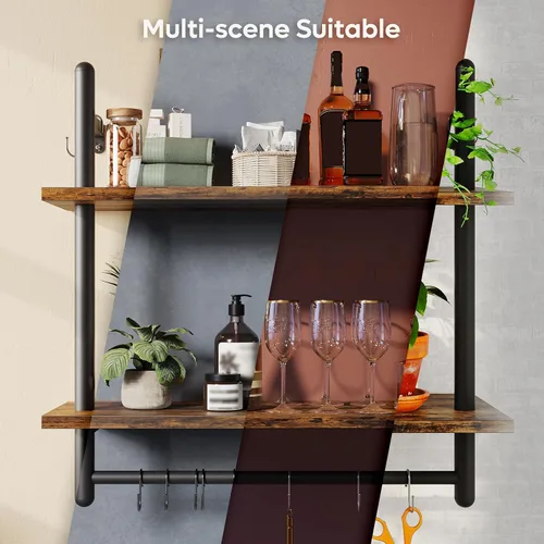 Vista 6 de Bestier Estantes de cocina flotantes para montar en la pared, estantes colgantes de almacenamiento con toallero para baño, paquete de 2 y 3 niveles