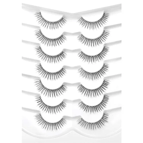 Vista 28 de Pooplunch - Pestañas postizas estilo ojo de gato, extensión de volumen 8D natural, finas, cortas, de visón sintético, tiras de pestañas postizas