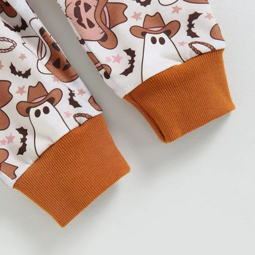 Vista 8 de Kayotuas Conjunto de camisa y pantalones de manga larga con cuello redondo para bebé, disfraz de calabaza, fantasma, calabaza, fantasma, camiseta