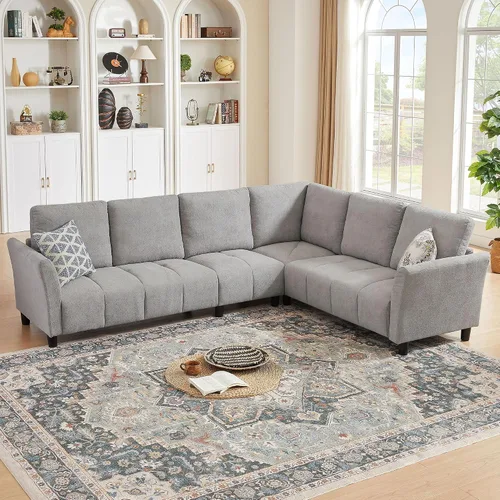 Vista 11 de Sofá modular modular en forma de L de 103 pulgadas, moderno sofá de tela de lino con fundas de cojín extraíbles, sofás modulares reversibles