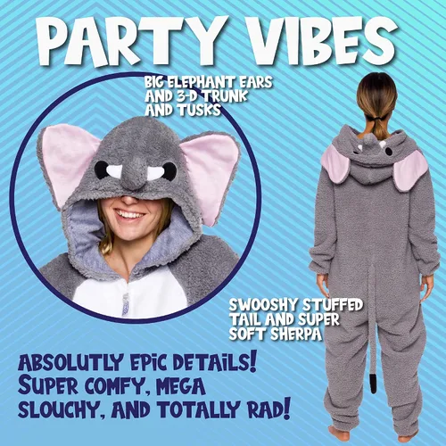 Vista 2 de Funziez! Mameluco de sherpa ajustado para adultos, disfraz de Halloween de animales, traje de cosplay de una pieza de felpa para mujeres y hombres