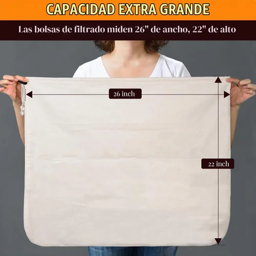 Vista 5 de Bolsa de preparación, 26 x 22 pulgadas, paquete de 2, bolsa 100% de algodón sin blanquear para elaboración casera, bolsa de gasa fina