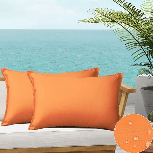 Vista 24 de 4 fundas de almohada impermeables de color azul claro para exteriores, fundas de almohada cuadradas modernas para patio, banco, muebles de patio 4