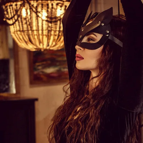 Vista 4 de Seglorwy - Máscaras de cuero para disfraz de conejo, zorro, gato, mujer, máscara sexy de piel sintética para fiesta de máscaras, Halloween, cosplay