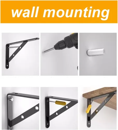 Vista 8 de 2 soportes metálicos para estantes triangulares 150, 200, 250, 300, 400, 500, 500, soporte de pared negro y blanco para estanterias, hierro de 0.098