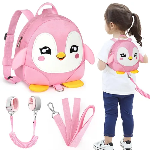 Vista 9 de Accmor Mochila con arnés para niños pequeños con correa, lindas mochilas con dinosaurios con enlace antipérdida en la muñeca, lindas pulseras