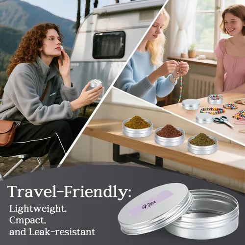 Vista 7 de Paquete de 12 latas de 4 onzas con tapas, latas redondas de 4 onzas, lata de aluminio de boca ancha con tapas, recipientes de metal de 4 onzas
