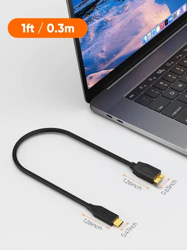 Vista 7 de CableCreation Cable corto USB C a Micro B de 1 pie, 10G Micro B a USB C, cable de disco duro externo para iPhone 15/16/17, Samsung Galaxy S24