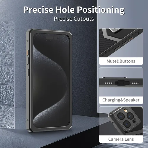 Vista 4 de Funda de fibra de carbono de lujo con funda de aluminio para iPhone 13 Pro de 6.1 pulgadas, funda protectora militar a prueba de golpes