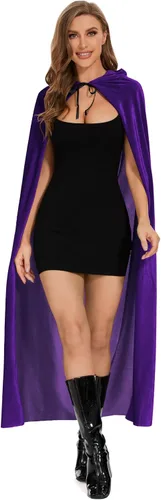 Vista 2 de Raven - Capa para mujer, capa con capucha para mujer, capa roja de Caperuca, Capa morada con capucha, capa de cosplay de cuervo, capa morada