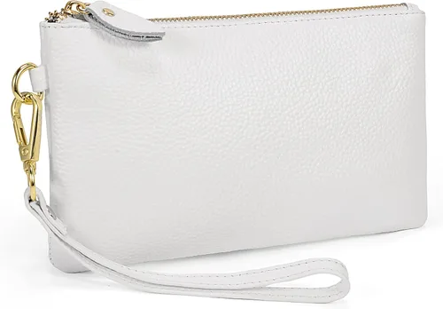 Vista 36 de YALUXE Women's Genuine Leather Wristlet Handbags Purses Clutch Wallet Bag 1- Correa de cuero blanco