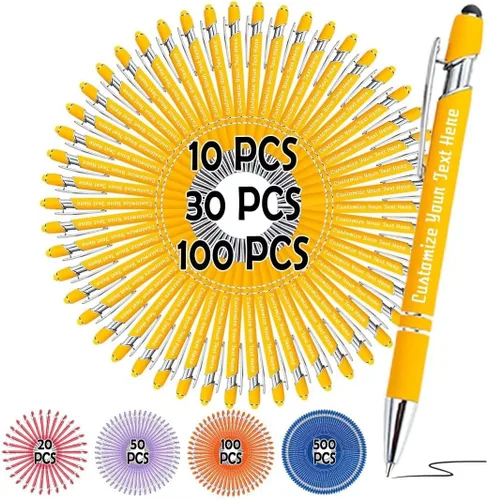 Vista 13 de Bolígrafos personalizados, bolígrafo grabado personalizado con punta de lápiz capacitivo, bolígrafo de tinta retráctil personalizado para escritura