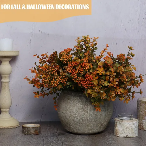 Vista 5 de Flores artificiales de otoño para exteriores, plantas falsas, 6 paquetes de plantas sintéticas para exteriores, boj, no se decolora, arbustos