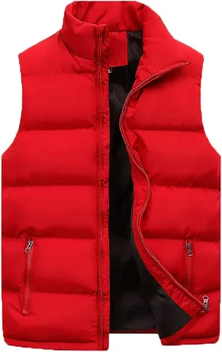 Vista 10 de WENKOMG1 Chaleco con capucha con doble cremallera para hombre, abrigo de color sólido, abrigo cálido y grueso, sin mangas, chaqueta suelta