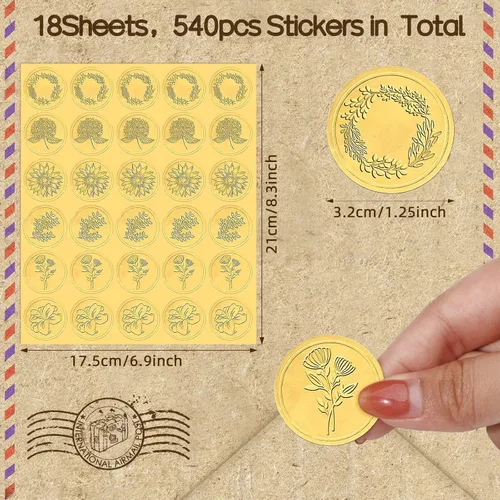 Vista 2 de Gersoniel 540 calcomanías de sellos de cera dorada para boda, sobre en relieve, lámina dorada, calcomanías de cera autoadhesivas para tarjetas
