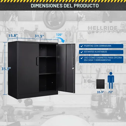 Vista 3 de Fesbos Armario de almacenamiento de metal, archivadores de acero de 36 pulgadas de alto con puertas con cerradura y estantes ajustables, gabinete