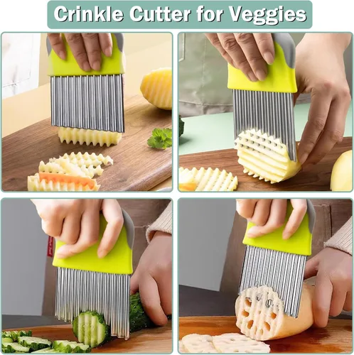 Vista 3 de FANTEXY Cortador de arrugas para verduras, cortador de patatas para papas fritas, hoja de acero inoxidable, cortador de papas fritas y arrugados