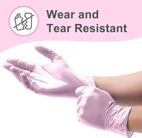Vista 4 de WECARE Guantes desechables de nitrilo rosados, sin polvo ni látex, no estériles, aptos para alimentos