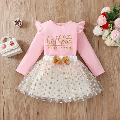 Vista 2 de Toddler Kids Baby Girls Birthday Princess Outfits Dress Vest Tank Top Dot Mesh Tutu Skirt