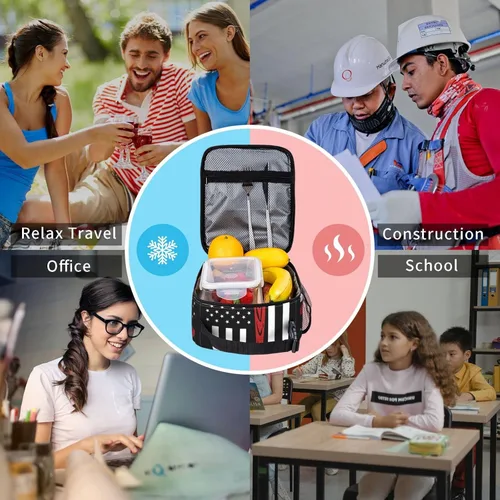 Vista 7 de Miaoquhe Lonchera de béisbol para hombres, bolsa de béisbol con bandera estadounidense para mujeres, bolsa de almuerzo para niños, bolsa de almuerzo