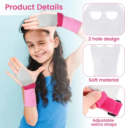 Vista 3 de Juego de 2 pares de guantes de gimnasia para bares y niñas, juegos de muñequeras de gimnasia rosa y negro con muñequeras para barra de gimnasia