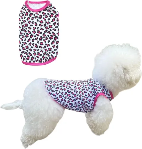 Vista 4 de Ropa para mascotas, camiseta con estampado de leopardo, chaleco de algodón para cachorros, gatos, ropa de primavera y verano, transpirable, sin