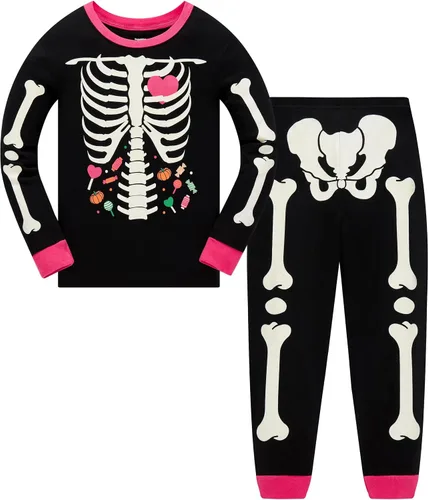 Vista 15 de Conjunto de pijama de esqueleto para niños pequeños, ropa de dormir de calabaza para niños, Halloween, 2 piezas skeleton 3