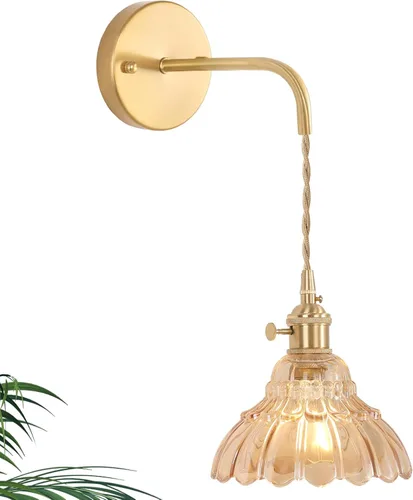 Vista 17 de Shenmoyl - Aplique de pared que funciona con pilas, lámparas de pared vintage recargables con pantalla de vidrio de lirio verde, lámpara de pared