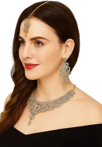 Vista 80 de Conjunto precioso de collar con look real Indian Bollywood, maravillosamente decorado, conjunto de collar adornado para mujer.