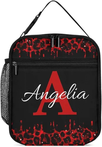 Vista 22 de Bolsa de almuerzo con nombre personalizado para hombres y mujeres, con monograma de purpurina azul, hielera, portátil, con nombre, para niñas