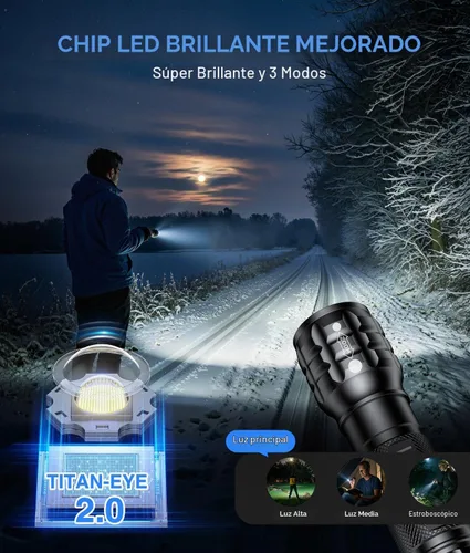 Vista 2 de LETMY - Paquete de 2 linternas recargables con 3 modos de zoom y linternas LED