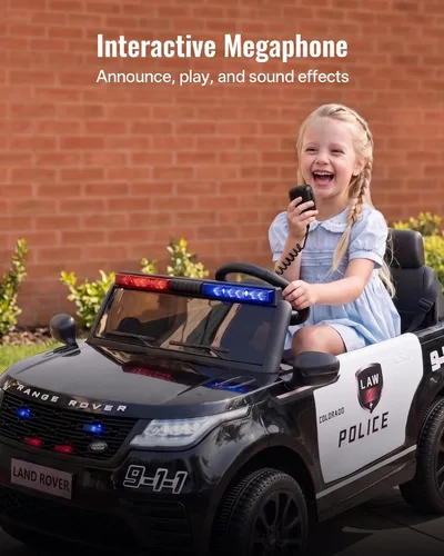 Vista 4 de Vehículo de policía con licencia Land Rover de 2 plazas, juguete de paseo de 24 V para niños Negro