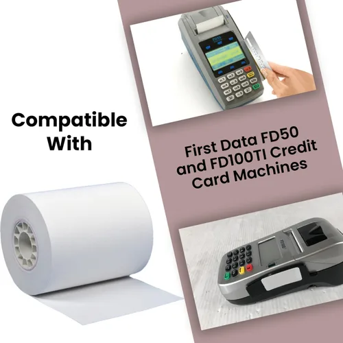 Vista 2 de BAM POS Papel térmico para recibos, sin BPA, rollos envueltos en encogimiento, compatible con Clover Mini, Mobile, First Data FD130, FD50, FD55