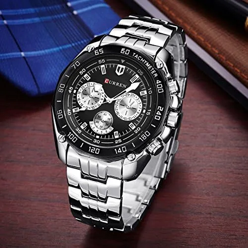 Vista 3 de CURREN Reloj de cuarzo de moda para hombre casual impermeable militar militar reloj de pulsera de acero completo