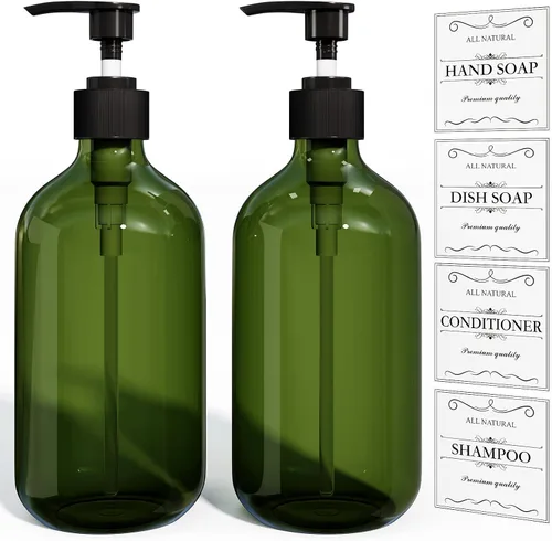 Vista 11 de 2 piezas de dispensador de jabón de platos ámbar para cocina (16 oz), dispensador de jabón de manos marrón para baño, juego de dispensador de jabón