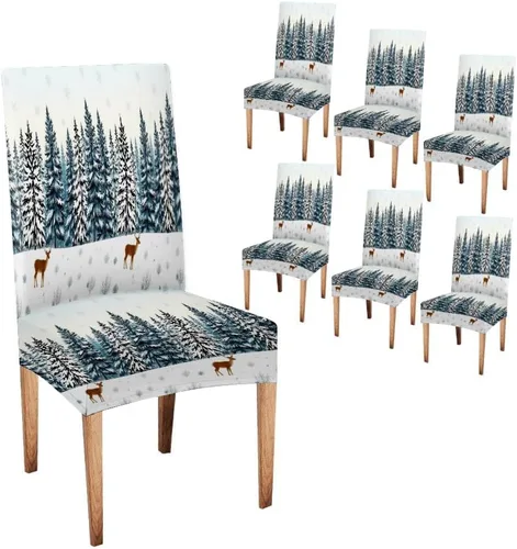 Vista 124 de CAPSCEOLL Christmas Dining Chair Covers,Snowflakes Festive Winter Pattern Stretch Chair Covers for Dining Room Set of 2 Washable Spandex Parson