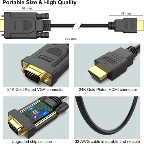 Vista 6 de BENFEI - Cable HDMI a VGA de 3 pies, cable unidireccional HDMI (fuente) a VGA (pantalla) (macho a macho) compatible con computadora, computadora
