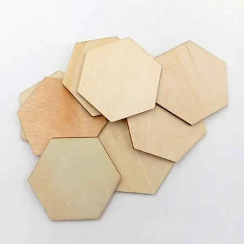 Vista 7 de 50 piezas de madera hexagonales de 1.969 in con forma de madera hexagonal sin terminar, formas recortadas para manualidades, adornos para proyectos