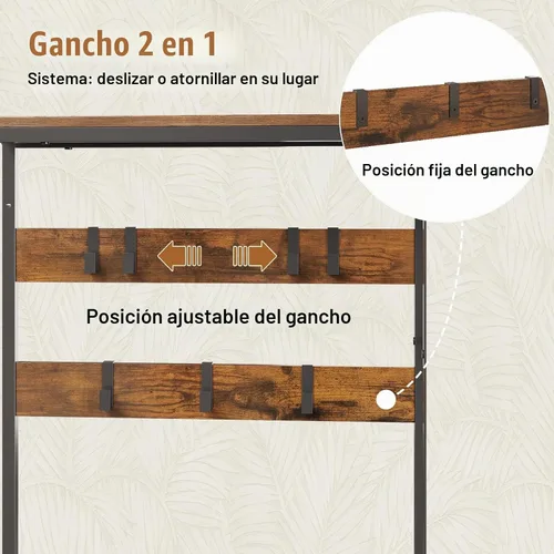 Vista 4 de Árbol de pasillo con banco de almacenamiento de zapatos, perchero con 7