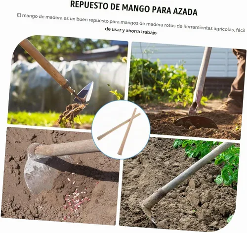 Vista 5 de 2 piezas de mango de madera ergonómico de repuesto para herramientas de granja, azada de madera dura y pala, agarre cómodo para jardinería y diseño