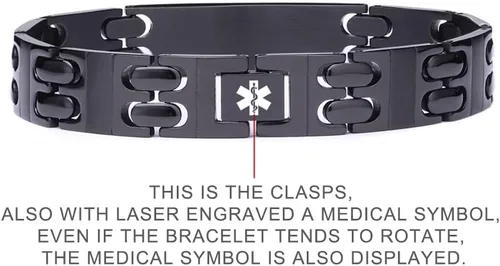 Vista 7 de LinnaLove Personalized Medical Alert Bracelet for Men-Free Engraving Black Carbon Fiber Style Medic ID Bracelet for Allergy Diabetic Epilepsy