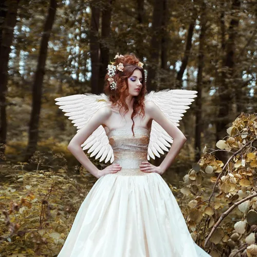 Vista 6 de Alas de ángel y halo para adultos, disfraz de ángel de plumas para mujeres, niños y niñas, accesorios de disfraces de cosplay de Halloween