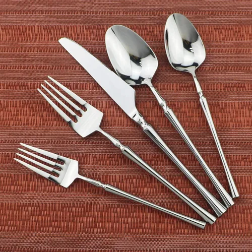 Vista 3 de Juego de cubiertos de 20 piezas, acero inoxidable 18/10, acabado satinado, juego de cubiertos para el hogar, elegante juego de utensilios de cocina