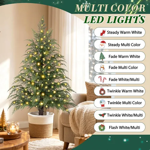 Vista 4 de Árbol de Navidad con luces de 2 pies, 3 pies y 4 pies, juego de 3 árboles de Navidad de cedro preiluminados, mini árbol de Navidad artificial