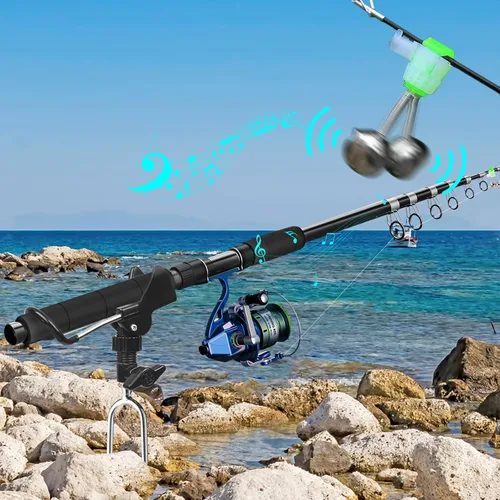 Vista 5 de Aluminum Bank Fishing Rod Holder with 10 Fishing Bells